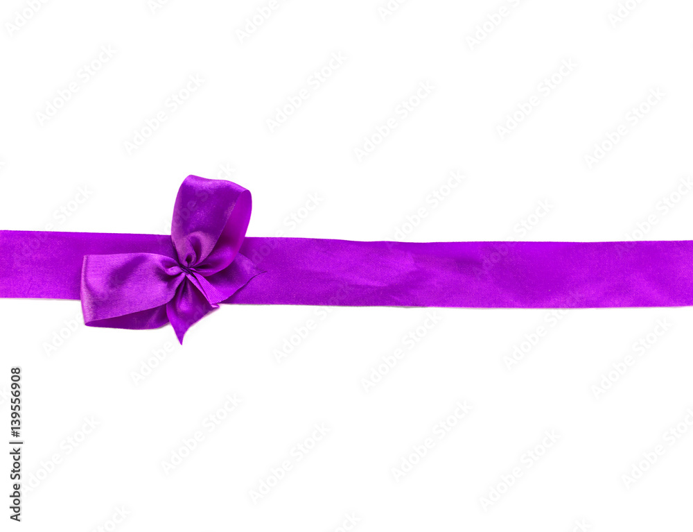 Purple ribbon with small bow isolated on white background , can use for decoration Purple ribbon with small bow isolated on white background , can use for decoration