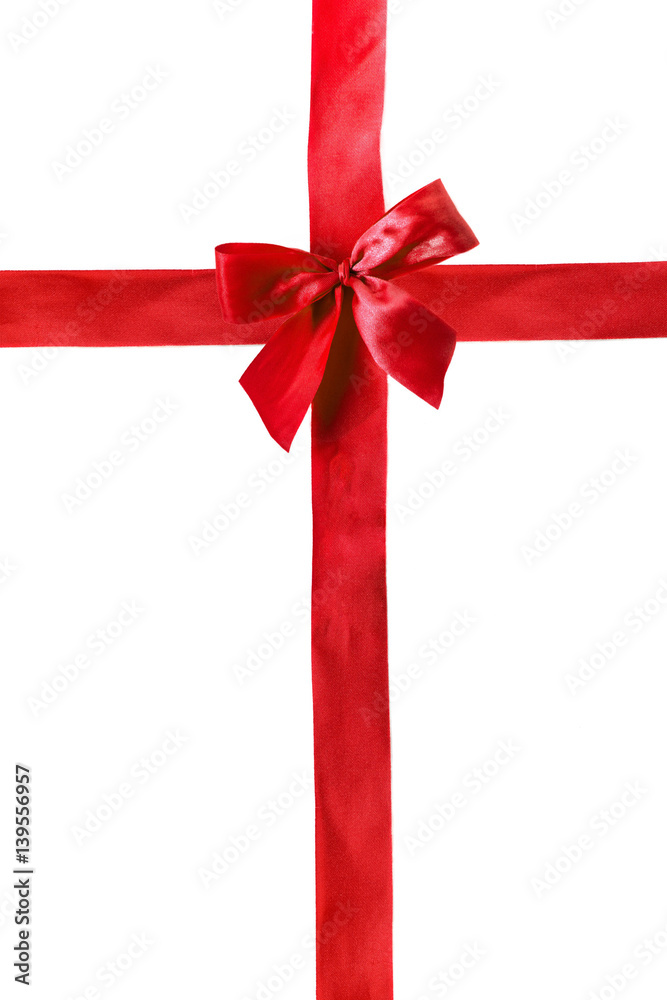 Red satin ribbon with bow isolated on white background Red satin ribbon with bow isolated on white background