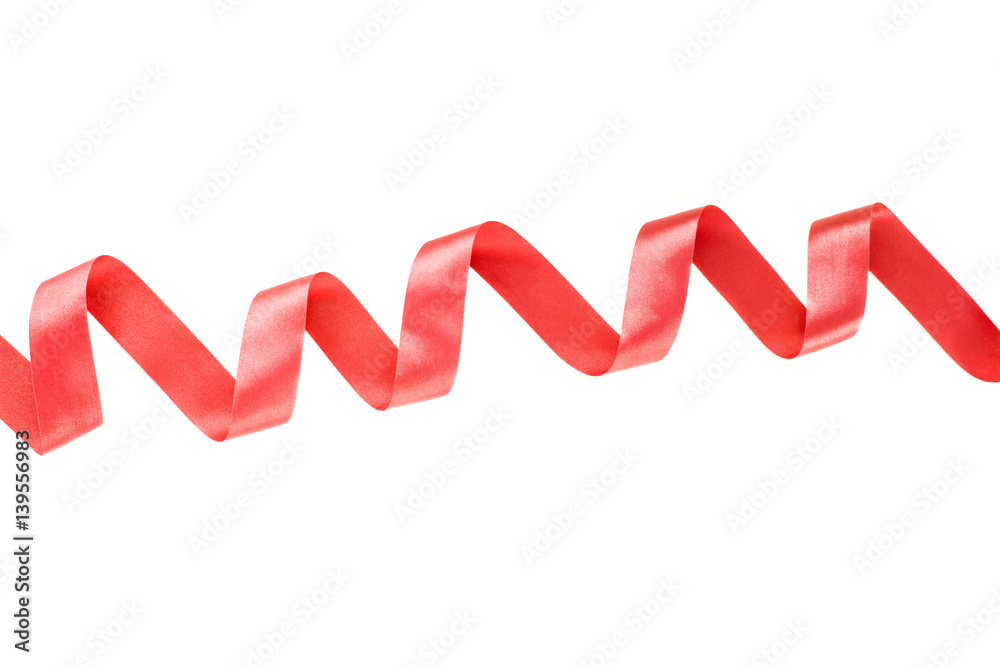 Red shiny satin ribbon on white background Red shiny satin ribbon on white background
