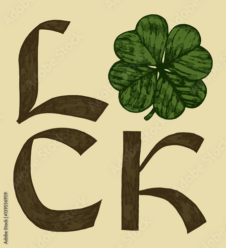 vintage medieval irish luck print with four leaf clover