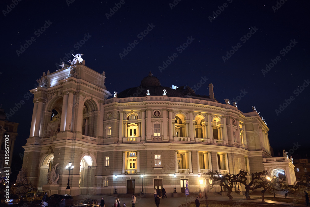 Naklejka premium Odessa, Ukraine - March 3, 2017 Opera House at night