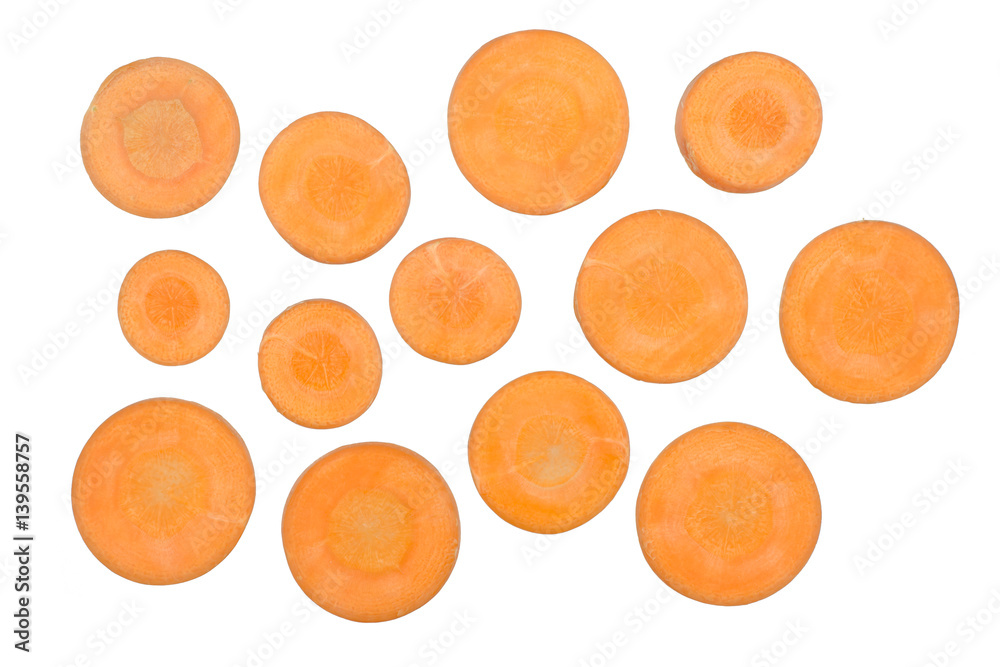 Chopped carrot slices isolated on white background Chopped carrot slices isolated on white background