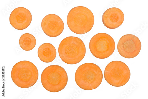 Chopped carrot slices isolated on white background