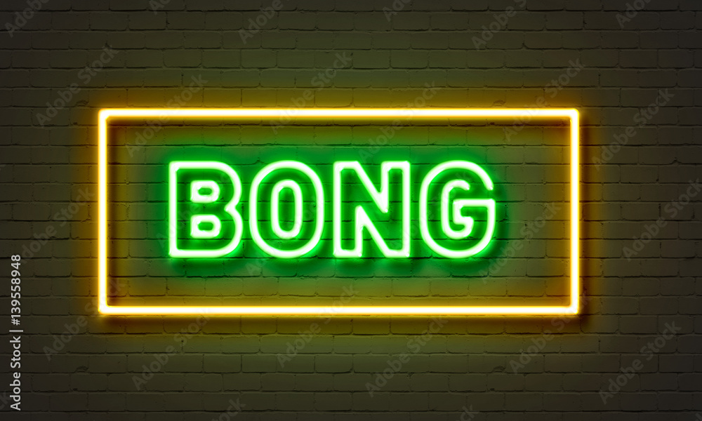 Bong neon sign on brick wall background. Bong neon sign on brick wall background.