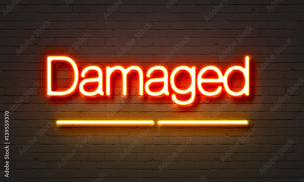 Obraz premium Damaged neon sign on brick wall background.