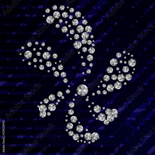 Flower with Rhinestones diamonds on the blue coton texture