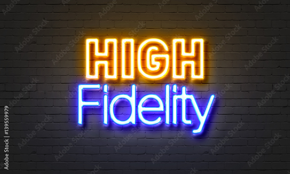 High fidelity neon sign on brick wall background. High fidelity neon sign on brick wall background.