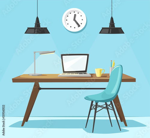 Modern workplace. Office work. Cartoon vector illustration