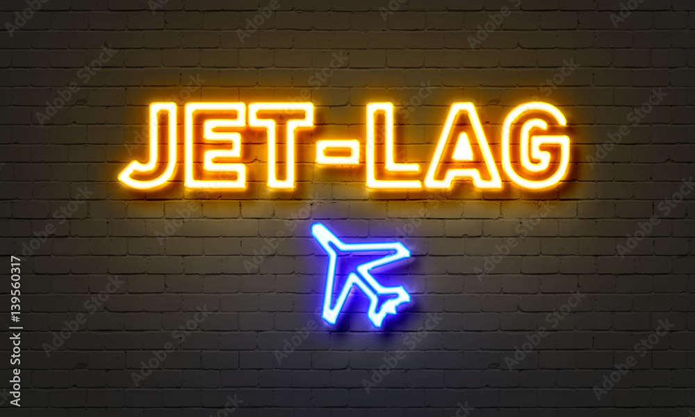 Jet-lag neon sign on brick wall background. Stock Illustration | Adobe ...