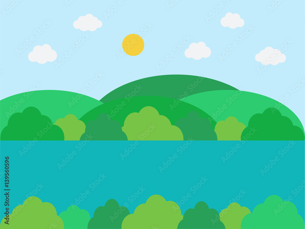 Natural landscape in the flat simple style Natural landscape in the flat simple style