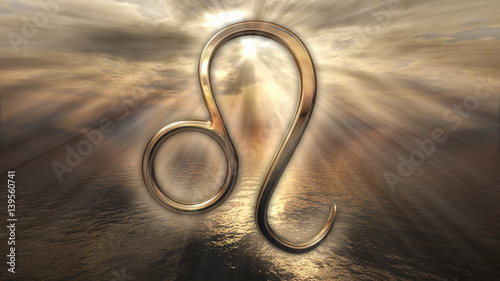 Mystic golden zodiac horoscope Leo symbol. 3D rendering
