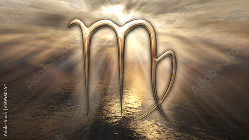 Mystic golden zodiac horoscope Virgo symbol. 3D rendering