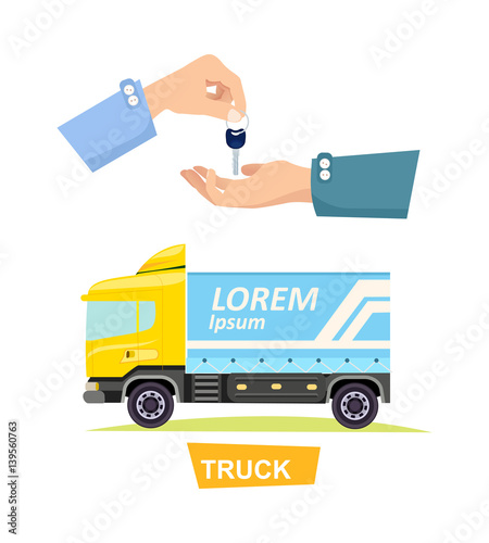 Hand Passing Key. Process of Buying, Renting Truck