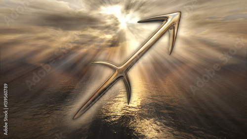 Mystic golden zodiac horoscope Sagittarius symbol. 3D rendering