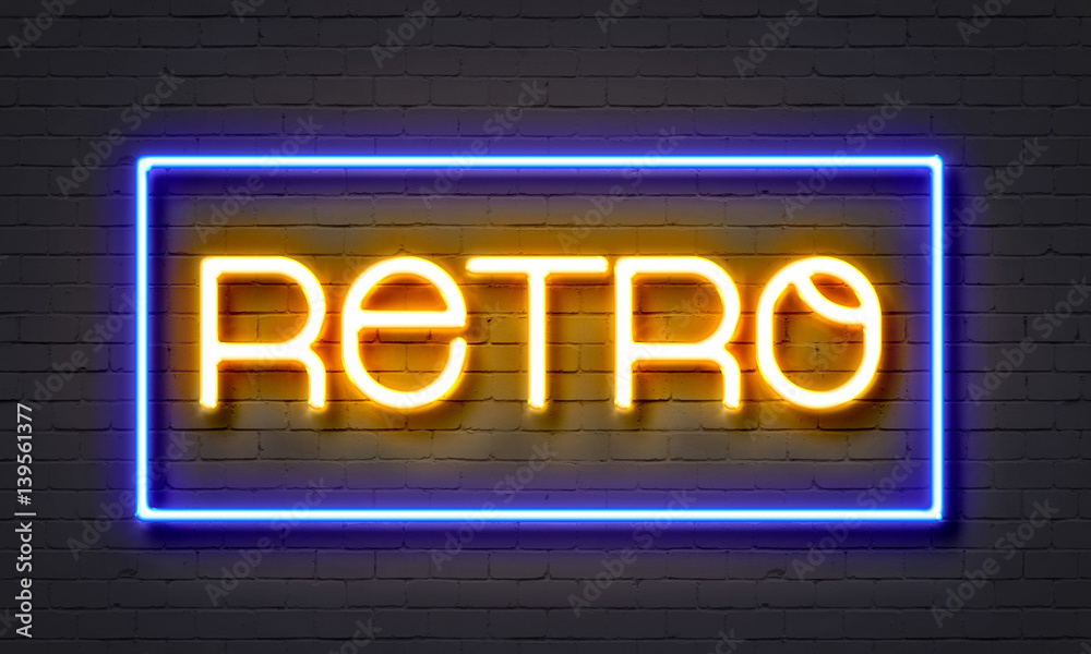 Obraz premium Retro neon sign on brick wall background.