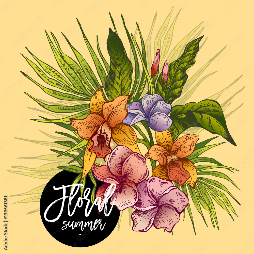 Vector vintage floral tropical greeting card