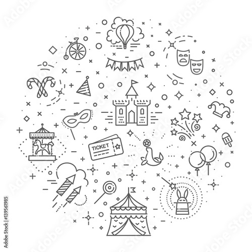 circus outline icons collection set. Festival linear symbol pack.
