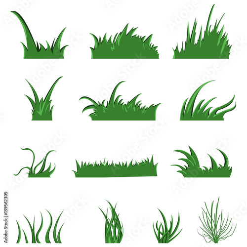 Vector Set of Green Grass Elements