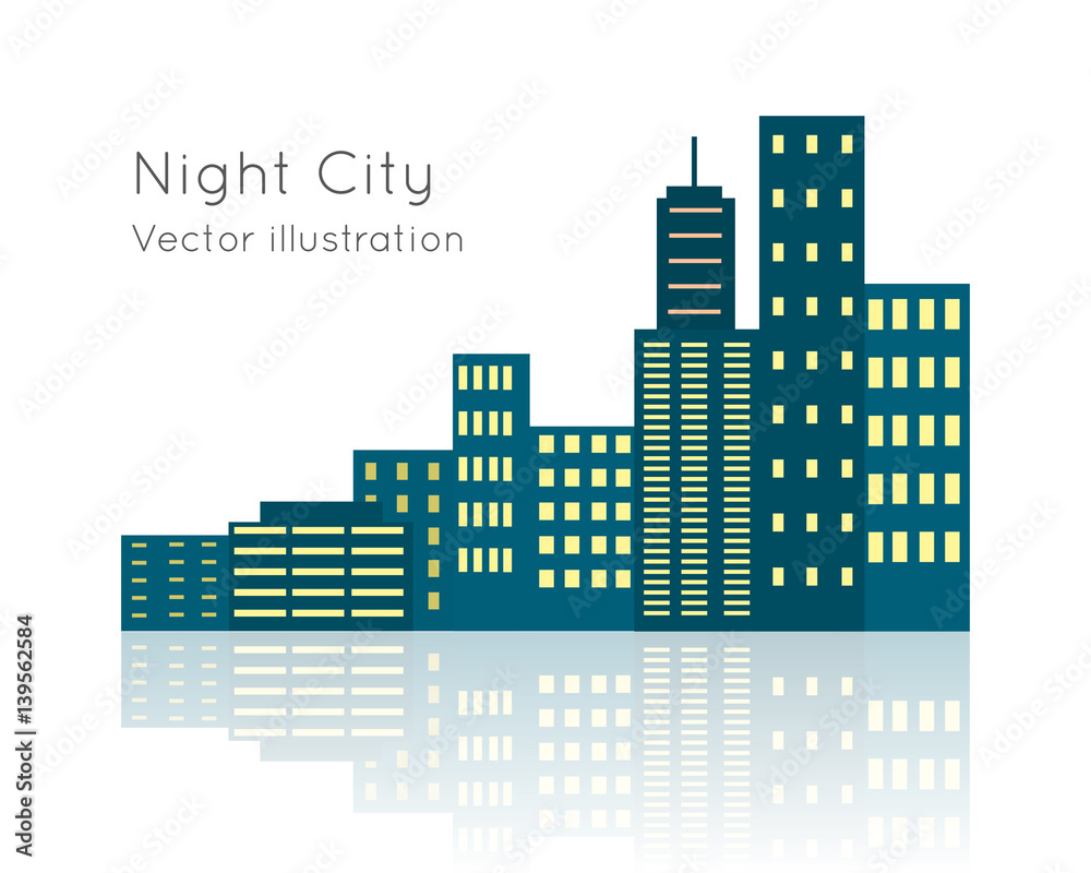 Night City Vecor Illustration on White Backgrpund.