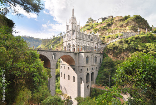Las Lajas Sanctuary -  church built inside the canyon of the Guáitara River.
 photo