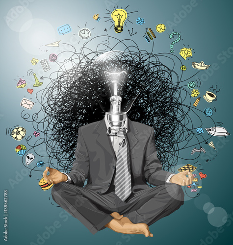 Vector Businessman in Lotus Pose Meditating