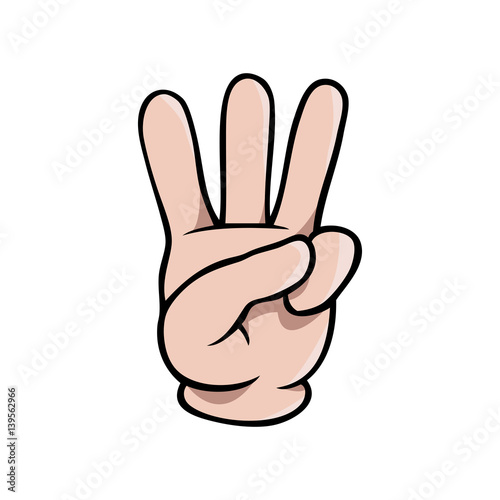 Human cartoon hand showing three fingers