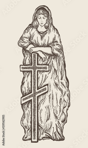 Virgin Mary hand drawn sketch. Statue of Virgin Mary