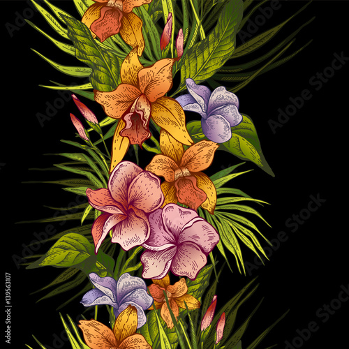 Vector vintage floral tropical seamless pattern