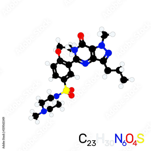 Viagra model molecule. Vector illustration. Flat style.