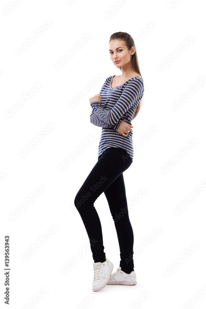 Full length portrait of confident woman isolated on white background Full length portrait of confident woman isolated on white background