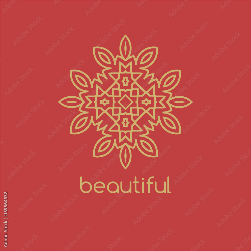 Vector logo design template and emblems in trendy linear style. Linear Gold emblem on a colorfull background. Logo template for Cafe, Hotel, Heraldic, Restaurant, Boutique Vector logo design template and emblems in trendy linear style. Linear Gold emblem on a colorfull background. Logo template for Cafe, Hotel, Heraldic, Restaurant, Boutique