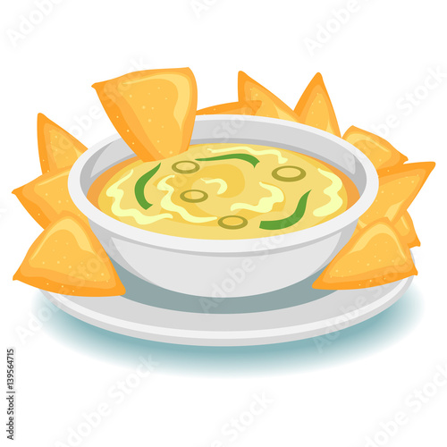 Vector Illustration of Nachos with Dip on plate