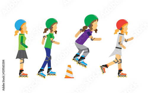 Roller Skater Girls Vector in Flat Design