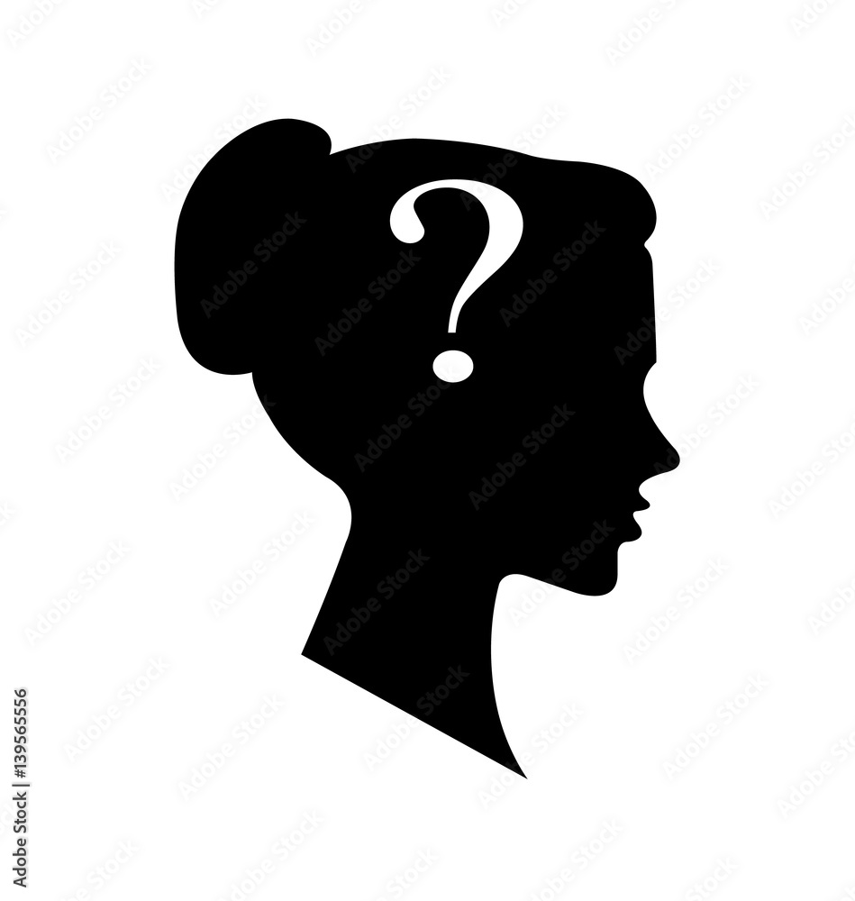 Question Mark, icon business with female face Question Mark, icon business with female face