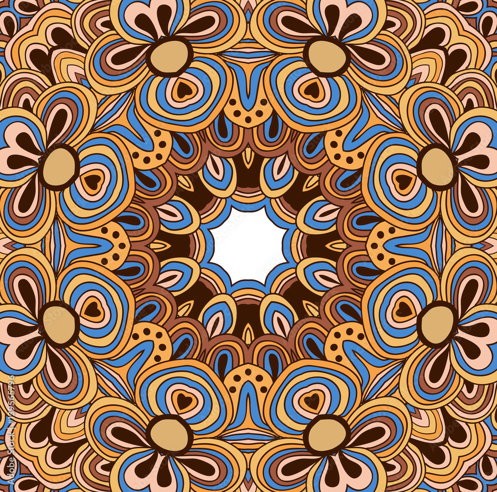Fototapeta premium Vector round pattern with colored details. Lines tracery. Mandala. Can be used as card, invitation.