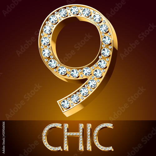 Vector chic font luxury brilliant. Gold number 9