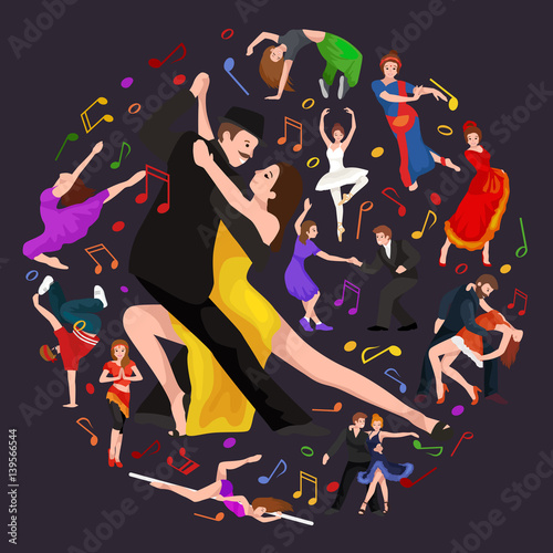 Yong couple man and woman dancing tango with passion  tango dancers vector illustration isolated