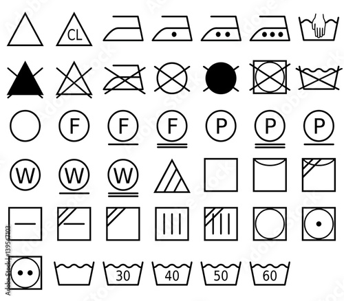 A laundry symbol, also called a care symbol, is a pictogram which represents a method of washing. Vector Format