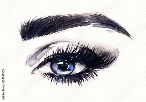 Eyes. Woman face. Fashion illustration. Watercolor painting
