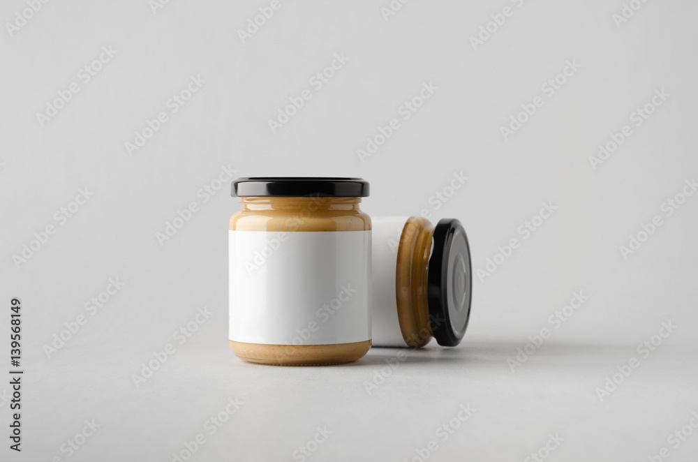 Peanut / Almond / Nut Butter Jar Mock-Up - Two Jars. Blank Label Peanut / Almond / Nut Butter Jar Mock-Up - Two Jars. Blank Label