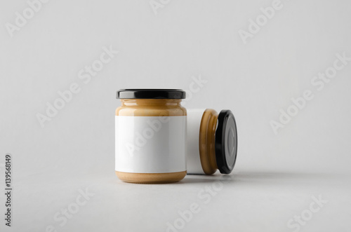 Peanut / Almond / Nut Butter Jar Mock-Up - Two Jars. Blank Label