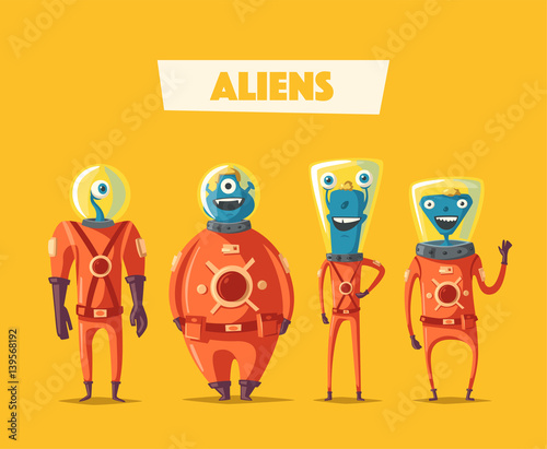 Friendly aliens. Cartoon vector illustration