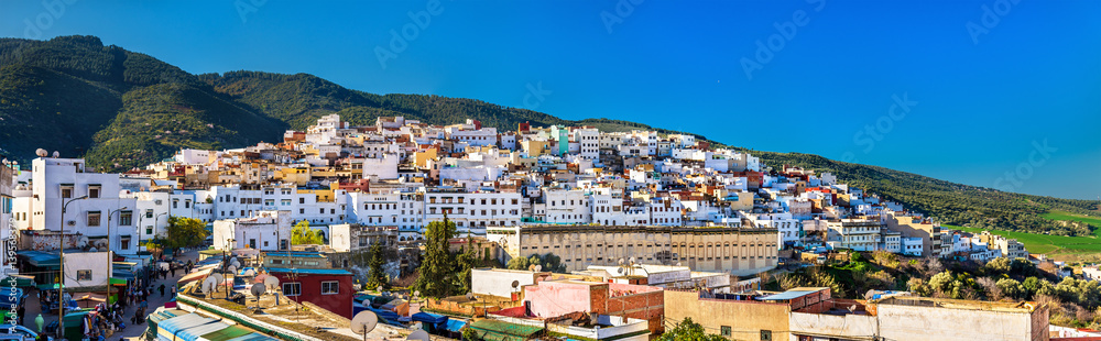 Panorama of Moulay Idriss Zerhoun town in Morocco