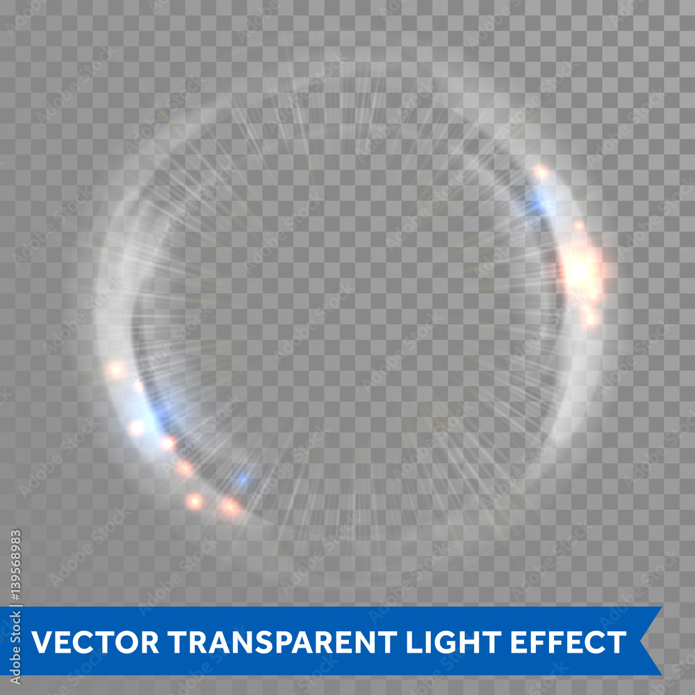 Light lens flare vector effect transparent background - obrazy, fototapety, plakaty 
