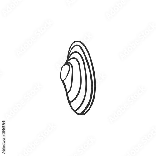 Seashell isolated on white. Vector illustration. Beach concept for restaurant menu card, ticket, branding, logo label. Black and white