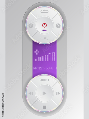 Compact audio control panel with purple lcd