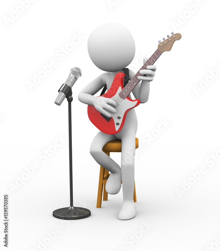 3d guitarist on stool singing song on mic photo