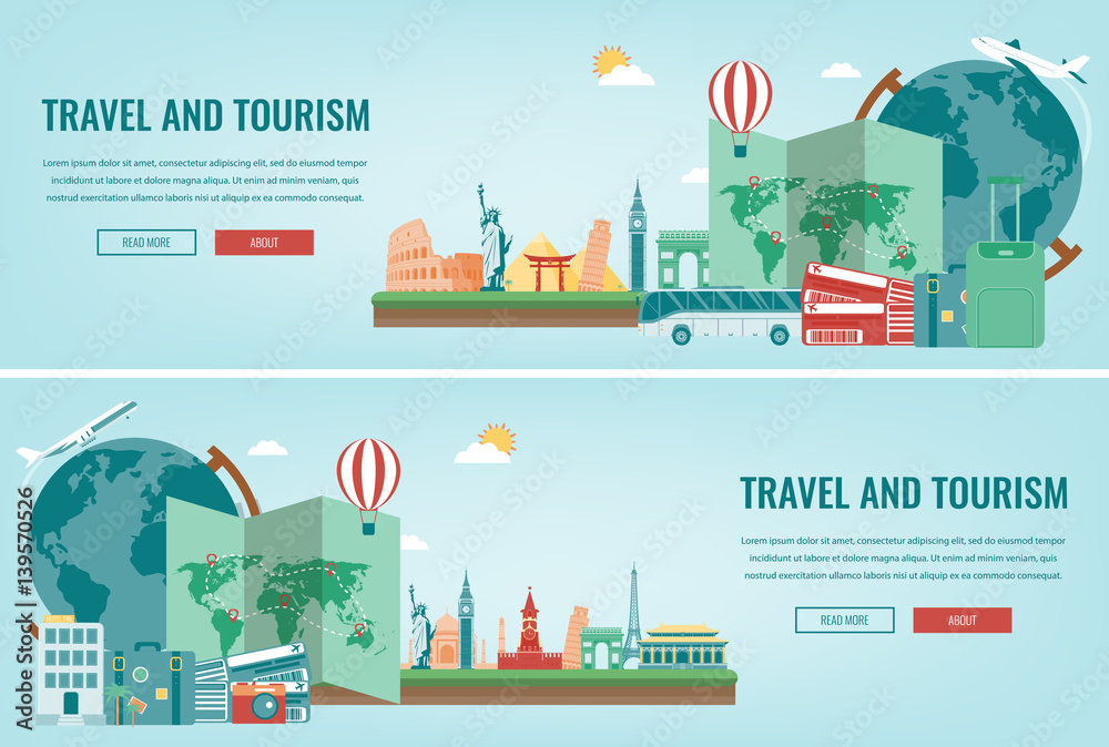 Travel composition with famous world landmarks. Travel and Tourism. Concept website template. Vector Travel composition with famous world landmarks. Travel and Tourism. Concept website template. Vector