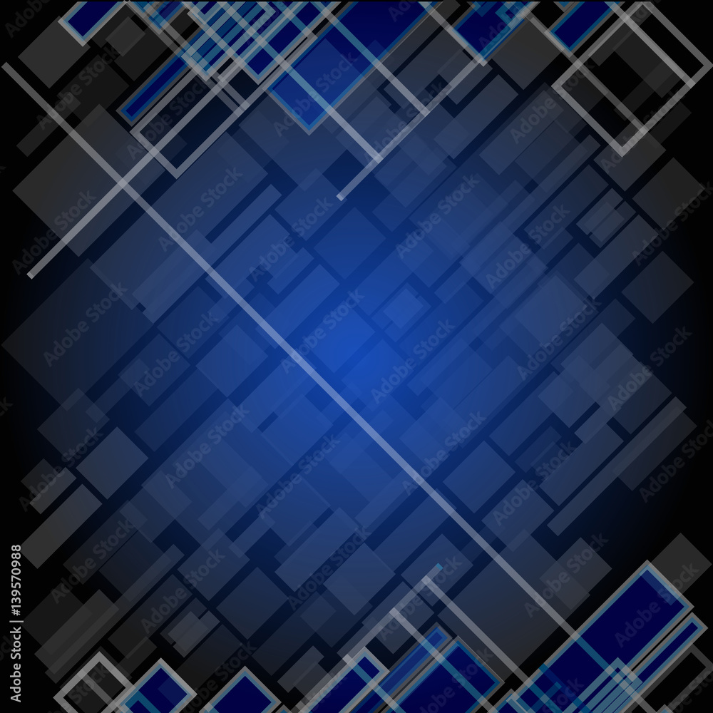 Abstract background with blue rectangles on black. Abstract background with blue rectangles on black.