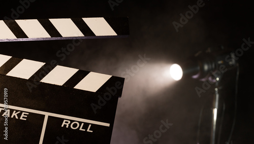 Filmmakers clapperboard, studio light on background